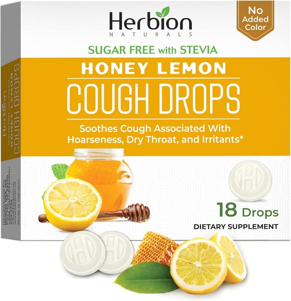 HERBION Naturals Hoste Drops, Sugar- Free with Stevia, Kosttilskud, Sodthes Hough, for voksne og børn over 6 år, 25 Drops Hver (18 Greve (pakke med 1), Honning Lemon)