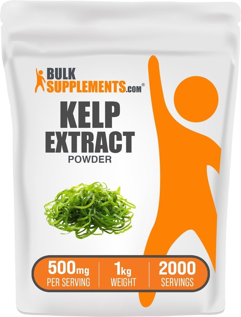 BulkSupplements.com Kelp Extract Powder - Kelp Supplement, Brown Seaweed Extract, Seaweed Powder - Gluten Free, 500mg per Serving, 1kg (2,2 lbs) (Pack of 1)