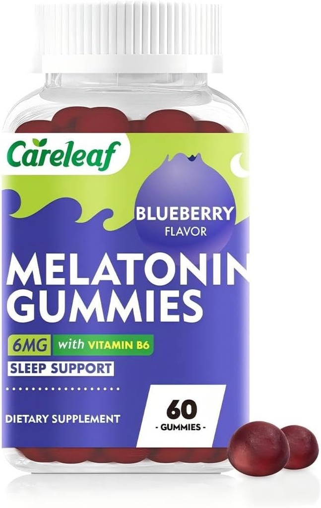 Melatonin Gummies Søvn Støtte til mænd og kvinder Sundhed Søvn med 6mg Melatonin & Vitamin B6 Blåbær Flavor 60 Tæl