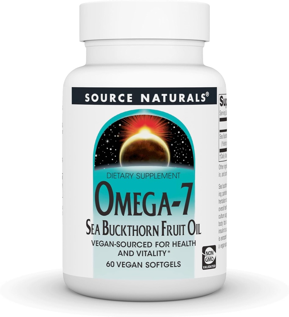 Source Naturals Omega- 7 Sea Buckthorn Fruit Oil, non-GMO, Vegan- Sourced for Health and Vitality * - 60 Vegan Softgels
