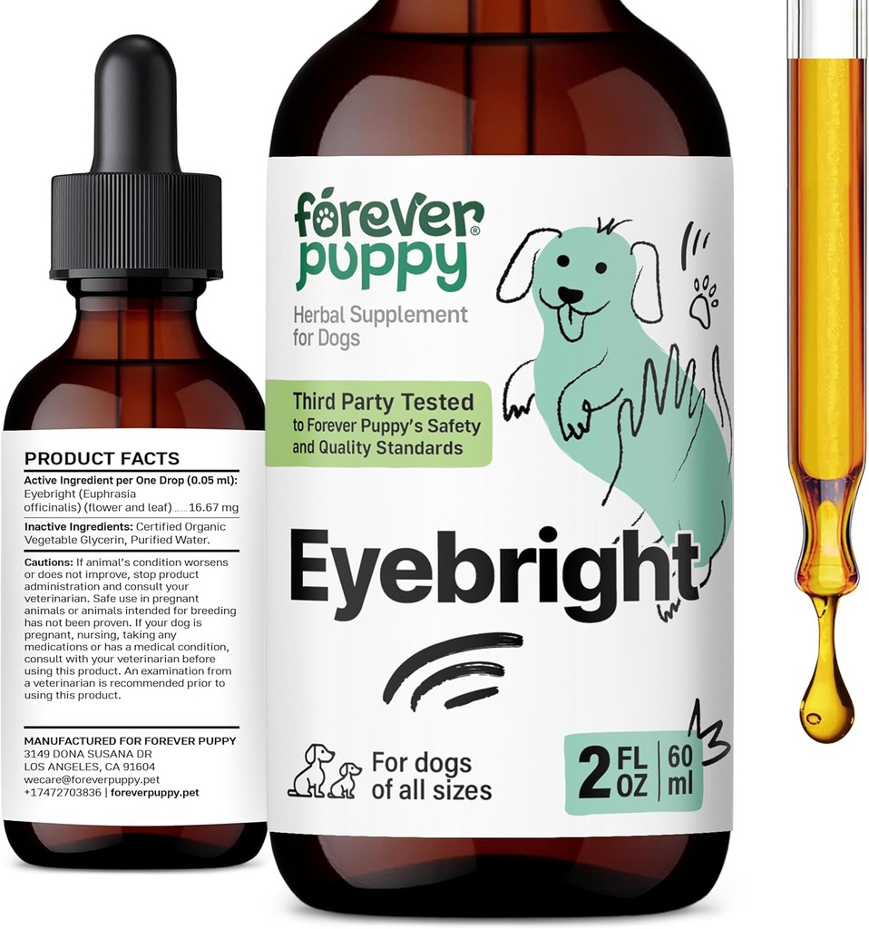 Forever Puppy Eyebright Drops til hunde - Eyebright Herb tinktur til beroligende øjne irritation - flydende øje sundhedsstøtte supplement til hunde af alle racer & størrelser - 2 oz