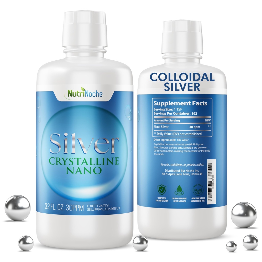 NutriNoche Kolloid Sølv Mineral Liquid Supplement - 30 ppm - 32 Ounces - Kolloide Minerals