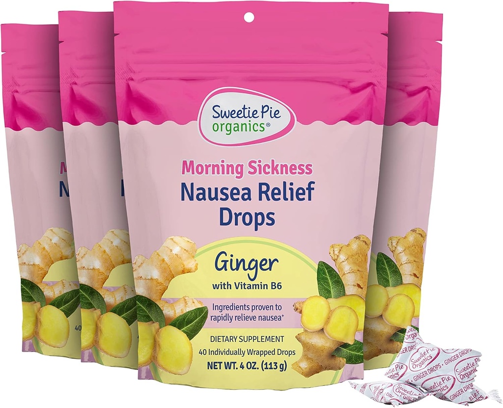 Sweetie Pie Organics ® Morning Sygdom Kvalme Relief Drops, Ginger, 4 oz, 4 Pack
