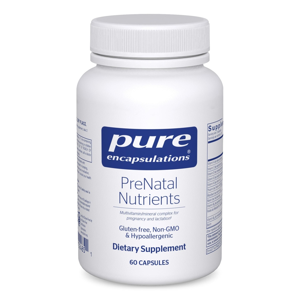 Pure indkapslinger PreNatal Nutrients - for Graviditet & Amning - Aids Energy & DNA Development * - med Folate, Cholin & Iron - Gluten Free & Non- GMO - 60 kapsler