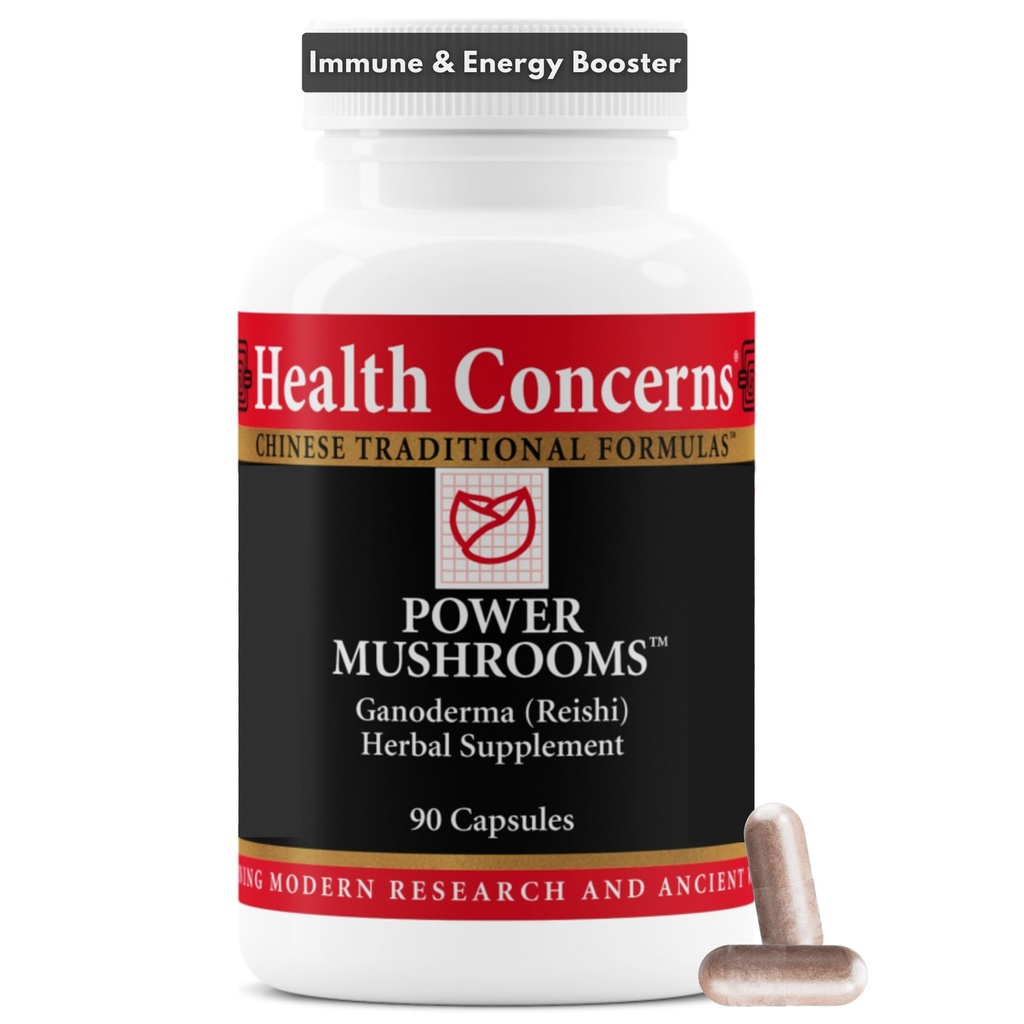Health Concerns Power Mushrooms – Immune System & Natural Energy Support – Adaptogenic Mushroom Supplement with Reishi, Tremella, Maitake, Poria – Traditional Chinese Herbal Supplement - 90 Capsules