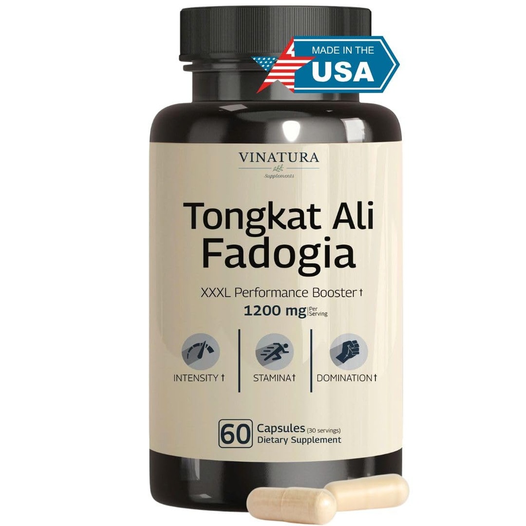 Tongkat Ali Fadogia Agrestis - 1200mg, forstærket med nitrogenoxid booster supplement, Longjack Tongkat Ali for mænd, * USA Made and Tested *, 60 Kapsler