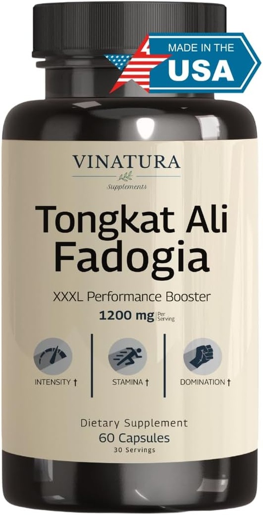 Tongkat Ali Fadogia Agrestis - 1200mg, forstærket med nitrogenoxid booster supplement, Longjack Tongkat Ali for mænd, * USA Made and Tested *, 60 Kapsler
