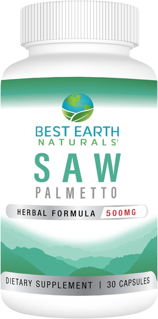 Bedste Earth Naturals Saw Palmetto 500 mg til støtte hår, prostata, urinveje 30 greve
