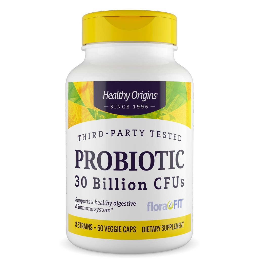 Sund oprindelse Probiotisk 30 Millioner CFU 'er (Hylde Stabil, Non- GMO, Gluten Free, fordøjelsessundhed, Gut Health, immunforsvar), 60 Veggie Caps