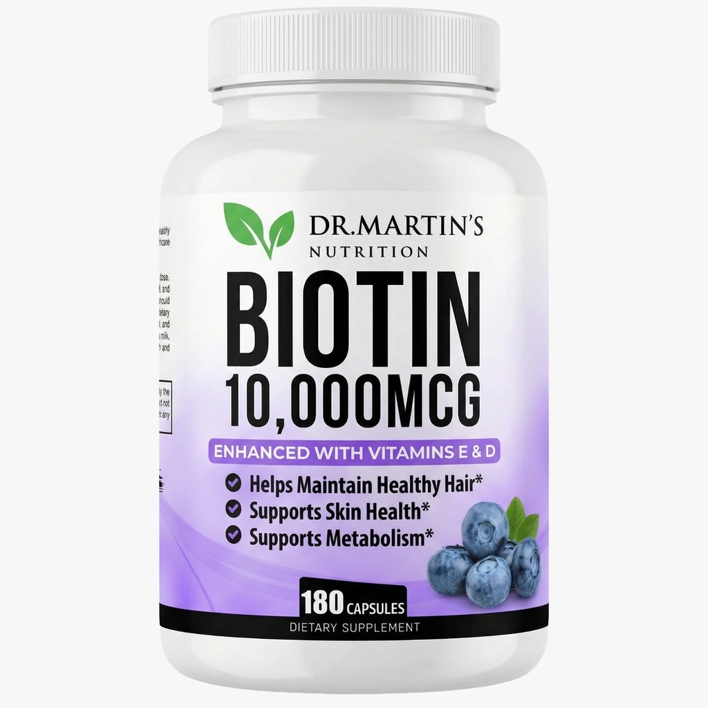Potent biotin (vitamin B7) 10,000 mcg med vitaminer D & E Supplements124; 180 Greven 124; Hår, hud og nakkestøtter 124; For tykkere og stærkere hårvækst 124; Sund, ungdommelig hud & stærke nakkestøtter 124; Energistøtte