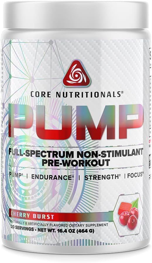 Core Nutritionals Pump Full- Spectrum Non- Stimulant Pre- Workout, med N03T Nitrat, Peak02, Alpha GPC, for maksimal Pump, Styrke og ydeevne 20 Servering (Cherry Burst)