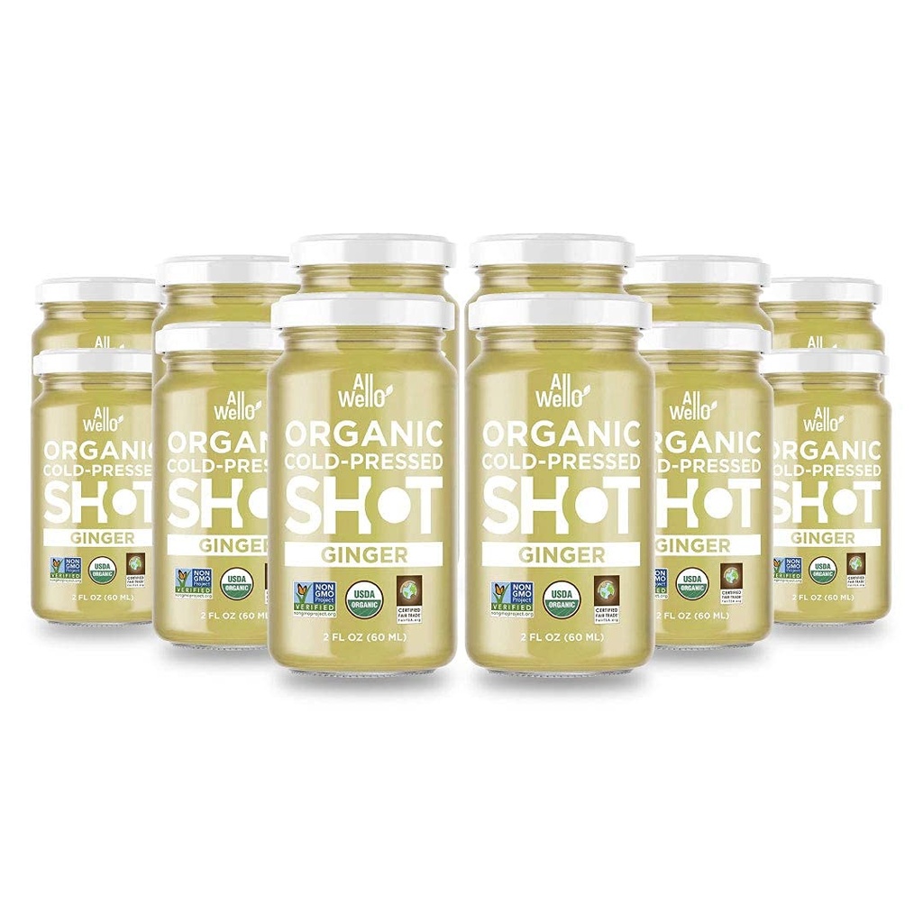 ALLWELLO Cold- Pressed Ginger Shot, 60 ml, USDA Organic ImmunoBooster med Natu- RAL