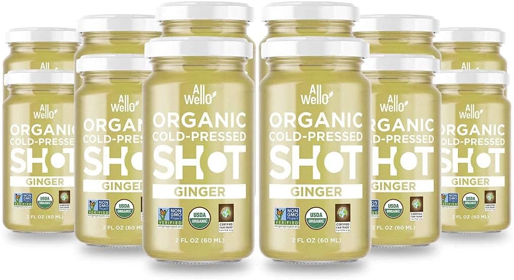 ALLWELLO Cold-Pressed Ginger Shot, 60 mL, USDA Organic Immune Booster with Natu-RAL | 12 Units per case (12 Pack)