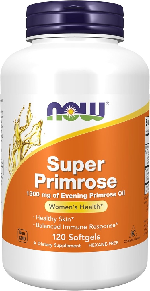 Now Foods Supplements, Super Primrose 1300 mg med naturligt okkurring GLA (Gamma- Linolensyre), 120 Softels