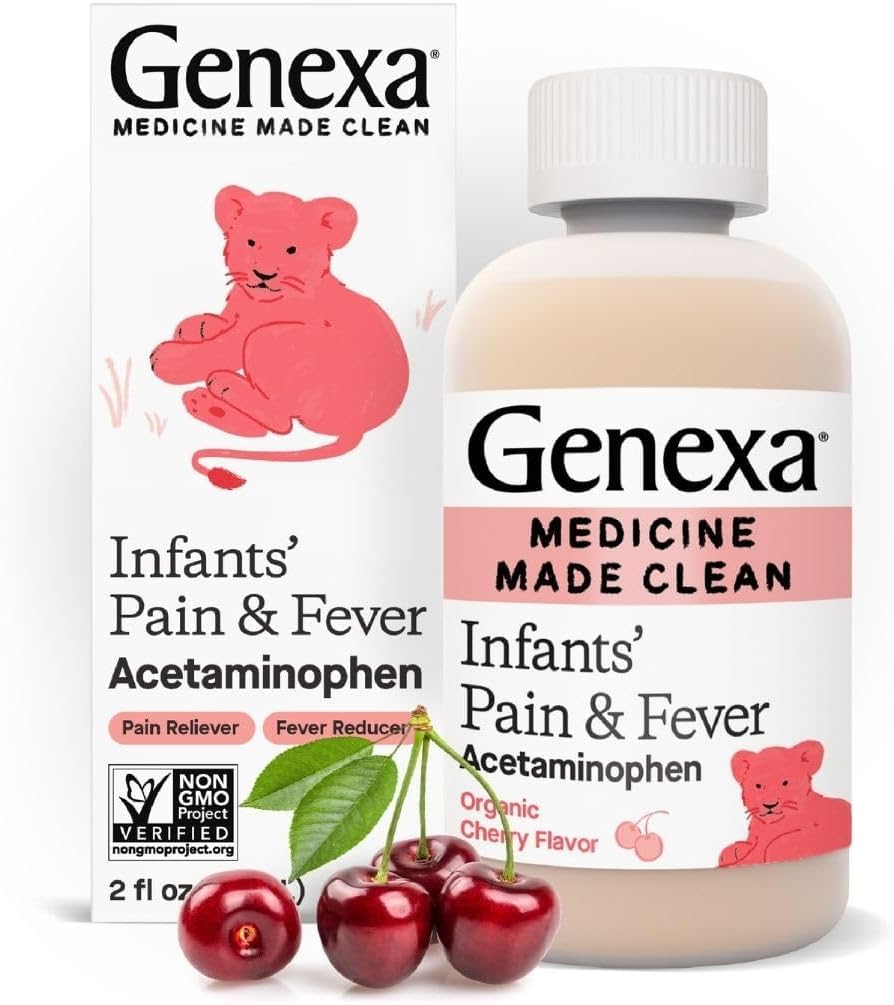 Genexa Infants 'Clean Acetaminophen Mea124; Pediatrician Foretrukne Ingredienser Mea Reliever & Fever Reducer for Babyer Measures 124; Dye Free, 0% Kunstige tilsætningsstoffer Measures 124; Delicious Organic Cherry Flavor, 2 fl oz