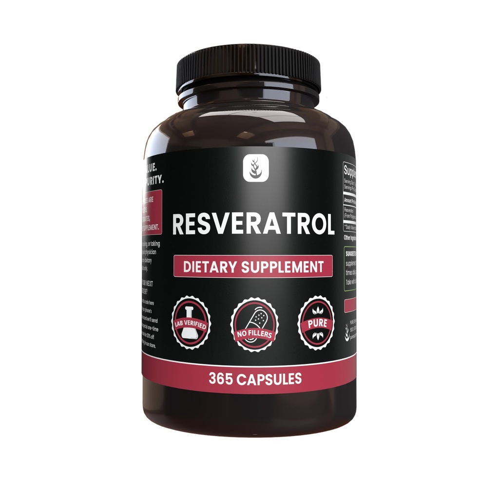 PURE ORIGINAL INGREDIENSER Resveratrol, (365 kapsler) Ingen Magnesium eller ris Fyldere, Altid Pure, Lab Verified
