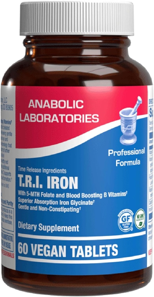 Slow Release Iron Supplement med C-vitamin - Høj Absorption Gentle Iron med C-vitamin til kvinder med methyl B kompleks for maksimale fordele - Mave venlige Vegan & Lavet i USA - 60 Servering