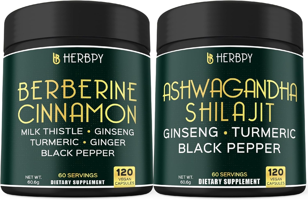 Bundle 7in1 Berberine HCl & 5in1 Ashwagandha Shilajit Kosttilskud