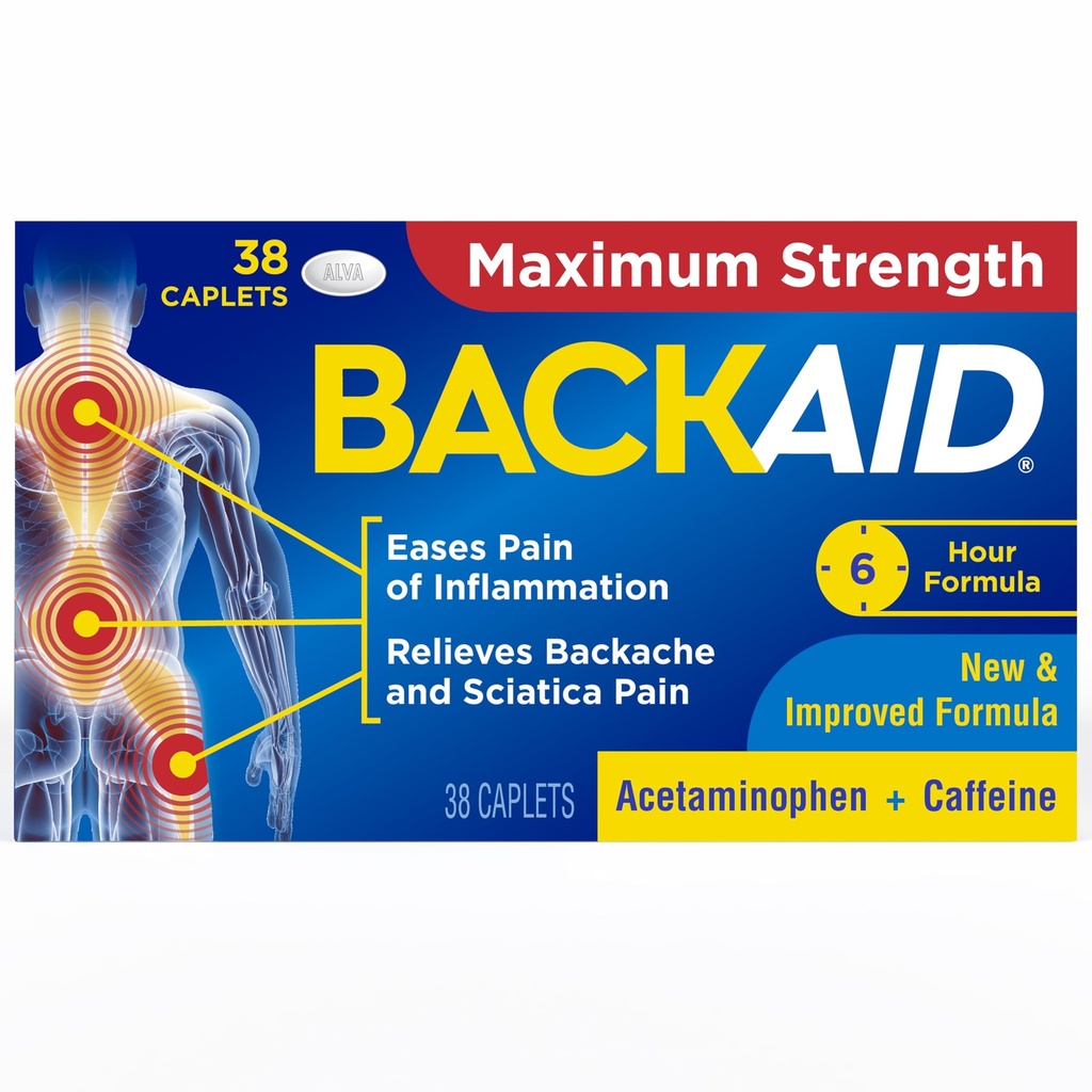Backaid Maksimal styrke Aspirin- Free Pain Relief fra Backache, Sciatica og Ben Pain, Kraftfuld Kombination, Længere 6 timers Formel, 38 Tæl