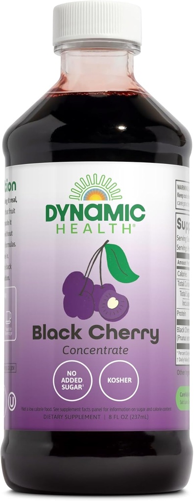 Dynamisk sundhed Pure Black Cherry Usødet 100% Juice koncentrat, Ingen tilsætningsstoffer eller konserveringsmidler, Antioxidant, 8oz (Packaging Varies)