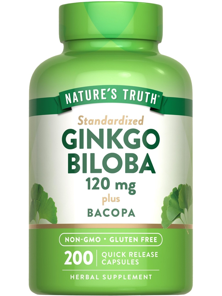 Nature 's Truth Ginkgo Biloba 120mg • 124; Plus Bacopa • 124; 200 Quick Release Capsules • 124; Standardized Extract • 124; Non- GMO og Gluten Free Supplement