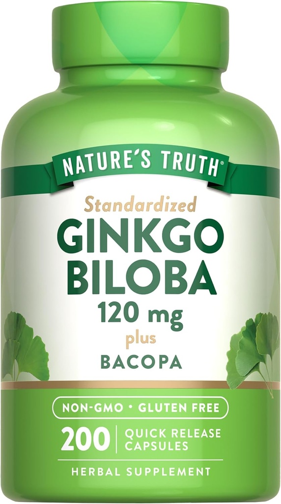 Nature 's Truth Ginkgo Biloba 120mg • 124; Plus Bacopa • 124; 200 Quick Release Capsules • 124; Standardized Extract • 124; Non- GMO og Gluten Free Supplement