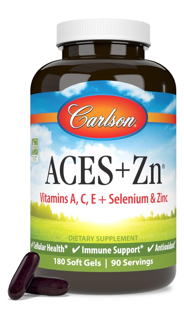 Carlson - ACES + Zn, Vitaminer A, C, E + Selenium & Zink, Cellular Health & immunsupport, Antioxidant, 180 Softgel