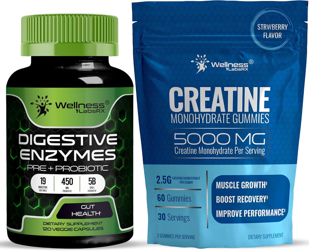 WELLENess LABSRX fordøjelsesenzymer kapsler 5 Millioner CFU 'er - Creatin Gummies 5000mg