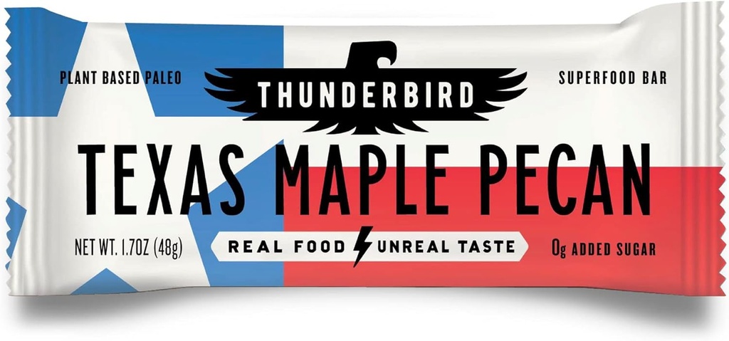 Thunderbird Bars Energy Snack, Gluten- Free with Protein, Sund Real Food, Vegan Paleo Non- GMO, Ingen tilsat sukker, Texas Maple Pecan Flavor (12 Greve, 1.7 oz. Barer)