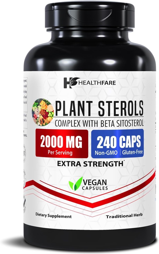 Healthfare Plant Steroler Capsules 2000mg; 240 Vegan Capsules ttesmå 124; Beta Sitosterol & Phytosterol Complex 124; Plant- baseret Supplement- 124; Non- GMO & Gluten- Free • 124; Fremstillet i USA