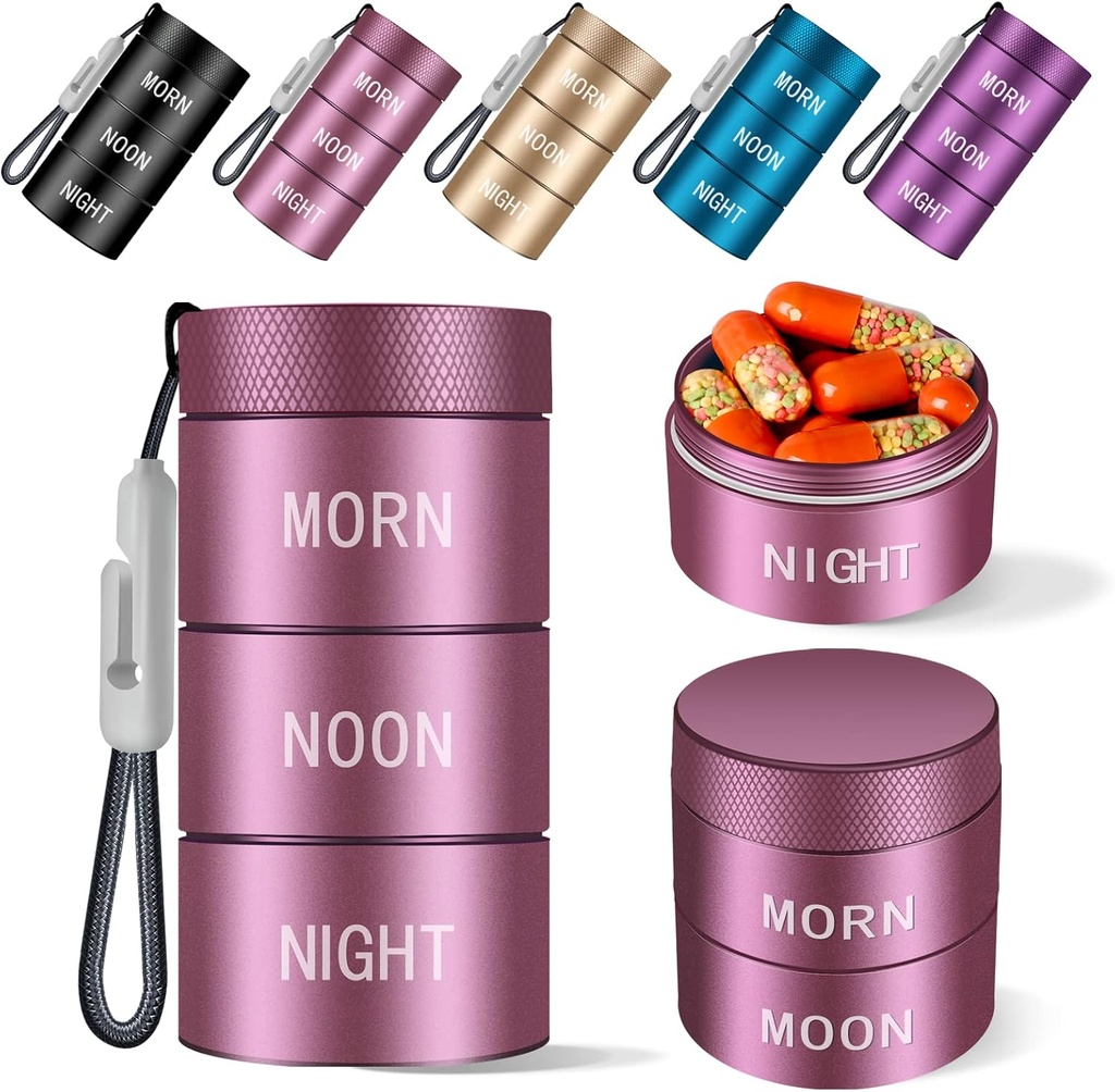 Aluminium Alloy Vandtæt Pill Organizer 3 gange om dagen, Fugt Bevis Metal Pill Case, Lille Daily Pill Holder til purse, Portable Travel Pill Box Container til at holde vitaminer, Med, Kosttilskud Rose Gold