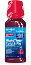 Basic Care Night Cold & Flu Relief Syrup, Pain Reliever, Feber Reducer, Hoste suppressant, Antihistamin, Cherry, 8 fl oz (Pack of 1)