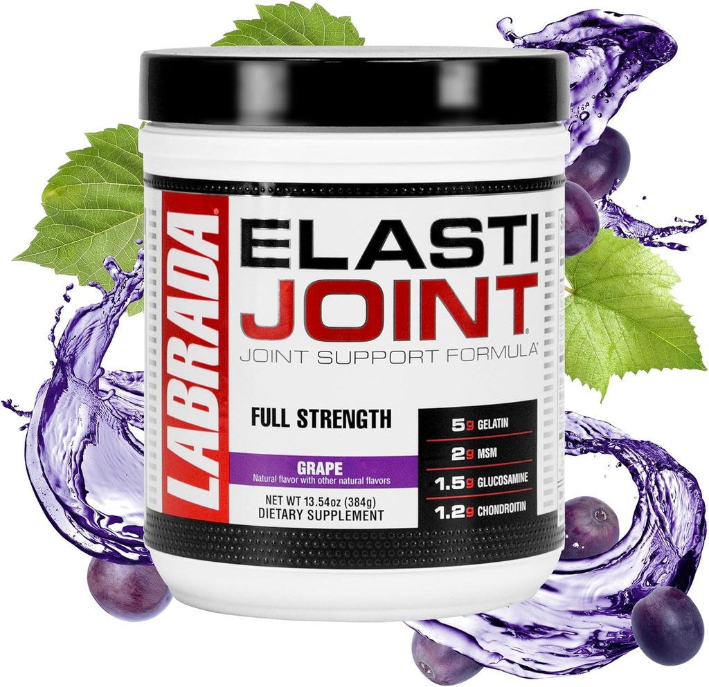 Labrada Nutrition Elastijoint, Grape - Glucosamin Fælles Support Pulver til mænd og kvinder, Fælles Relief & Bone Health Supplement med MSM, Glucosamin Chondroitin MSM - Glucan-Free