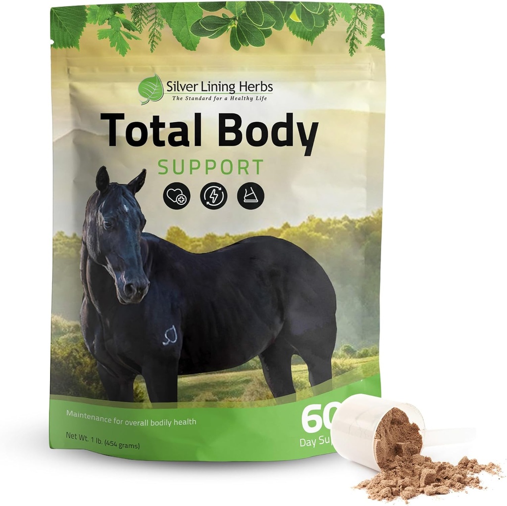 Sølv Lining Urter Total Body Horse Kosttilskud Pulver til mental & samlet sundhed - Fremme bedre hud & sund Coat for heste - Natural Herbal Equity Horse Supplement - 1 LB Bag