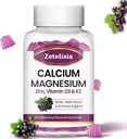 Calcium Gummier med D3, Calcium Magnesium tillæg med Glycinat, kalium, vitamin D3 & K2, & Hele naturlige fødevarer til ben & immunsupport- 60 Chewable Gummy Elderberry Flavor