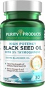 Renhed Produkter høj potens Black Seed Oil - Dobbelt styrke + kold presset - 3% Thymoquinon - 500 mg Black Cumin Seed Oil - Omega 6 + 9 essentielle fedtsyrer - Let at synke - 30 Mini Softgels
