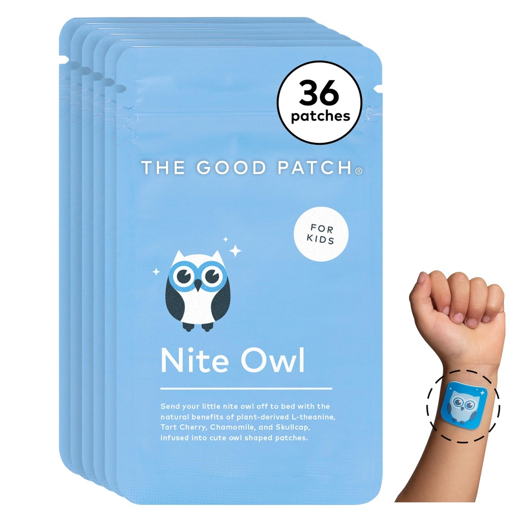 Den gode Patch Nite Owl Patch, Natural Sleep Patch Support for Kid Bedtime med Tart Cherry, Kamille, og Skullcap, Plant drevet, Vedvarende Release (36 Total Patches)
