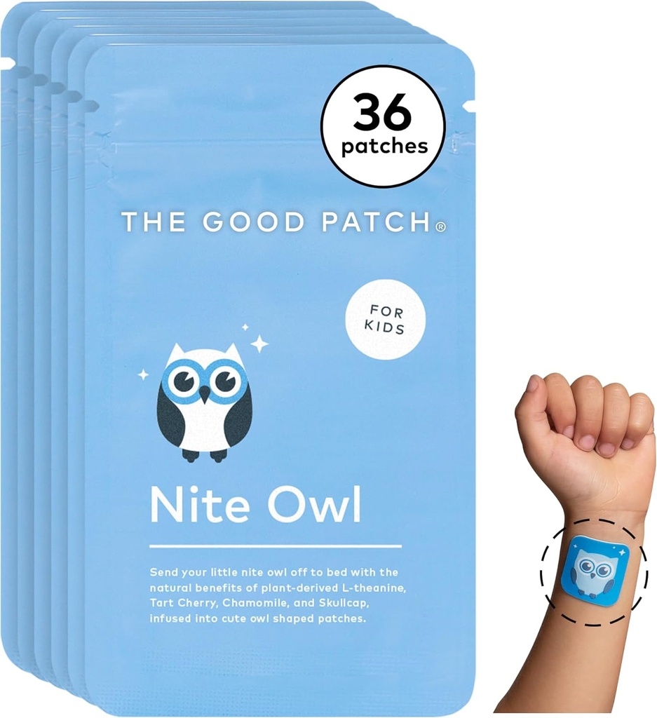 Den gode Patch Nite Owl Patch, Natural Sleep Patch Support for Kid Bedtime med Tart Cherry, Kamille, og Skullcap, Plant drevet, Vedvarende Release (36 Total Patches)