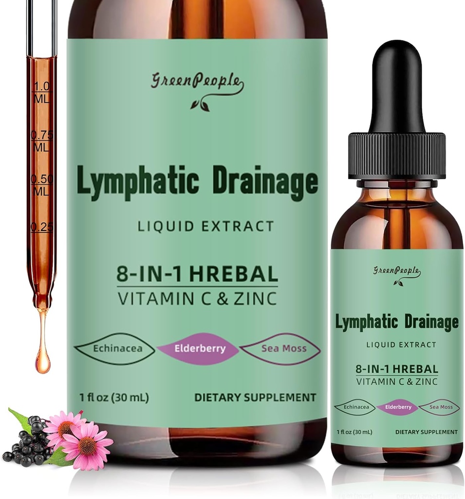 GREENPEOPLE Lympletic Drainage Drops - 10- in-1 Lympletic Cleanse Supplement w / Echinacea, Cleavers & Burdock Root - immunforsvar, Cleanse & Detox - Advanced Absorption, Non- GMO (1 fl oz, 2 Pack)