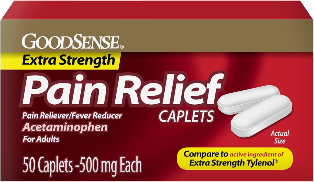 GoodSense Extra Strength Pain Relief, Acetaminophen Caplets, 500 mg, 50 Greve