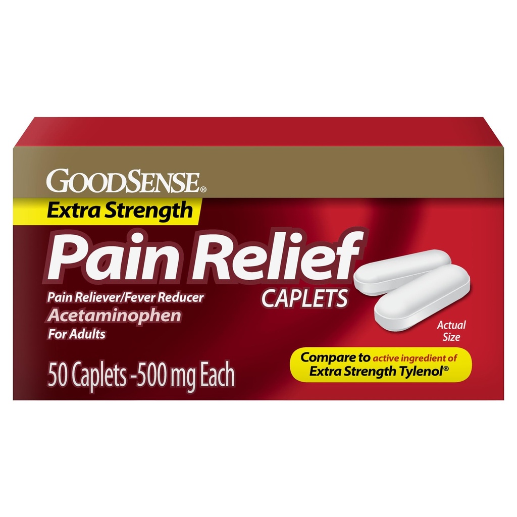 GoodSense Extra Strength Pain Relief, Acetaminophen Caplets, 500 mg, 50 Greve