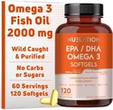 Omega 3 Fish Oil 2000mg. Fish Oil Omega 3 Supplements to Support Heart Health, Brain Functions and Cardiovascular System - Non-GMO, Gluten-Free & Keto-Friendly - 60 Servings, 120 Softgels