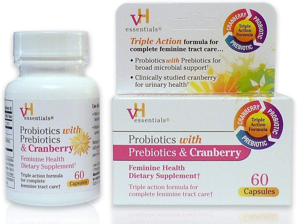 vH Essentials Probiotika med Prebiotika og Cranberry Feminin Health Supplement - 60 kapsler 1- pakning