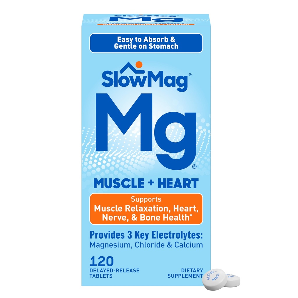 BlowMag Muscle + Heart Magnesium Chlorid med Calcium supplement til støtte muskelafslapning, Lejlighedsvis Muscle Cramping & Heart Health, Høj Absorption, 120 Tæl
