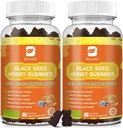 (2 Pack) Black Seed Oil Sea Moss Gummies med Ashwagandha, Burdock Root, Linden Honey, Elderberry, Gurkemeje, C-vitamin, D3 & Zink - Understøtter Immunitet, Joints, fordøjelse, hår & hud, Vegansk Gummies 120