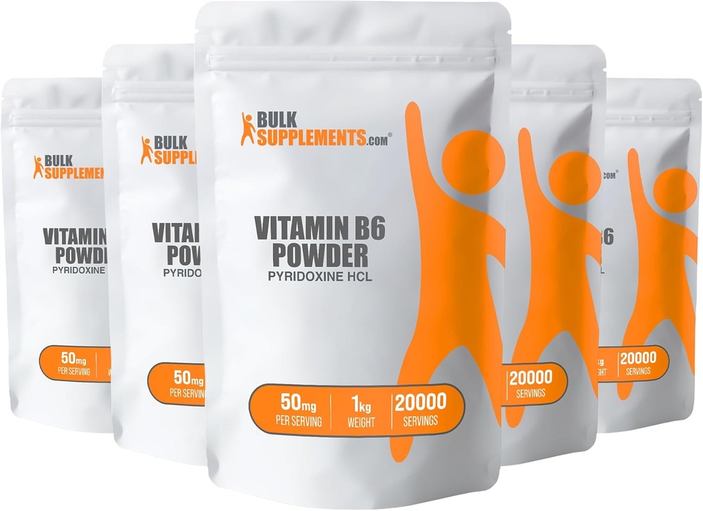 Bulk Supplements.com Pyridoxin HCl Powder - Vitamin B6 supplement, Vitamin B6 50mg - for immunforsvar, Gluten Free, 50mg Pyridoxin B6 per Serving, 5kg (11 lbs) (Pack of 5)