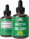 Flydende collagen til kvinder og mænd med biotin. Avanceret 2- in-1 orale dråber til hårvækst, hud og negle. 10. 000 mcg Bovine Collagen Peptider + 5. 000 mcg Biotin. Gluten Free, Zero Sugar Supplements