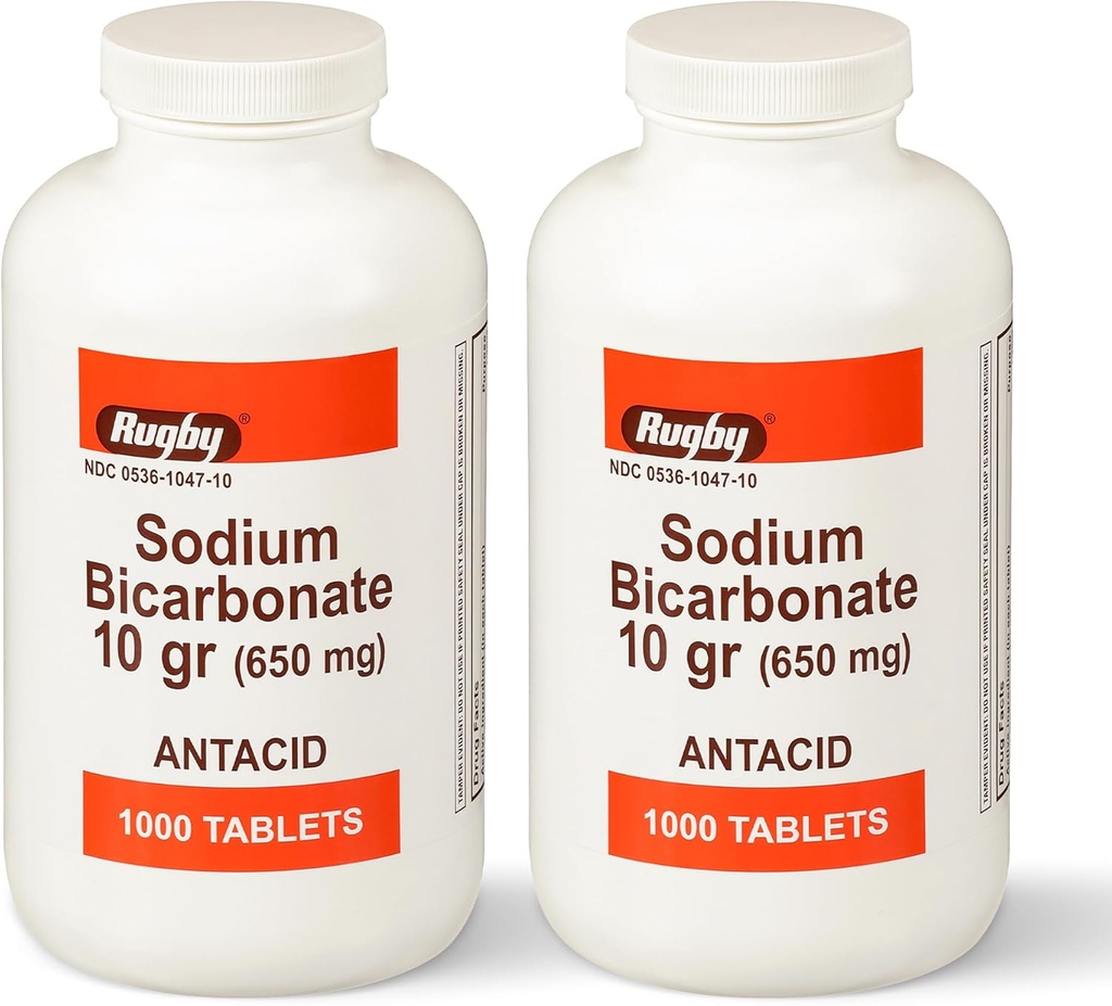 Rugby Natriumbicarbonat 650 mg Antacida Tablets - Relief for Heartburn, Sour Mavesæk & fordøjelsesbesvær, 1000 Count (2 - Pack)