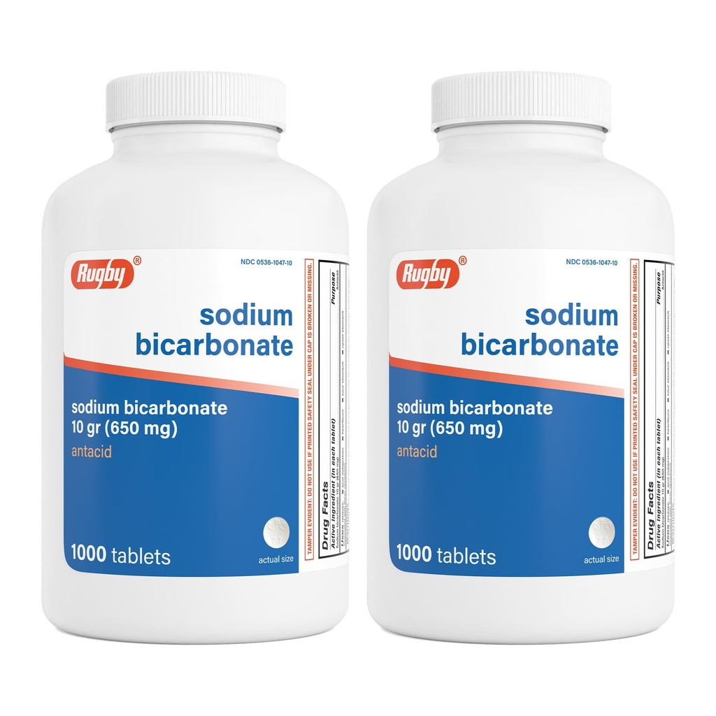 Rugby Natriumbicarbonat 650 mg Antacida Tablets - Relief for Heartburn, Sour Mavesæk & fordøjelsesbesvær, 1000 Count (2 - Pack)