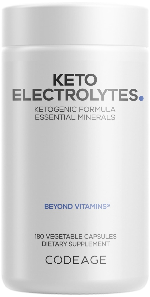 Kodeage Keto Electrolytes Supplement - Vegan Electrolyte Tablets w Magnesium, Kalium, Calcium & Salt - Electrolyte Powder Salt Pills & Drink Hydration Supplements - Non-GMO Keto Diet - 180 Kapsler